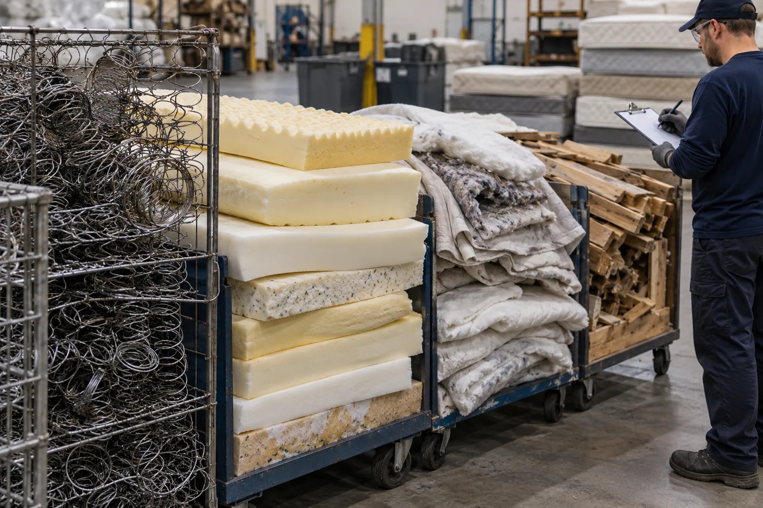 Separated mattress materials arranged for recovery assessment